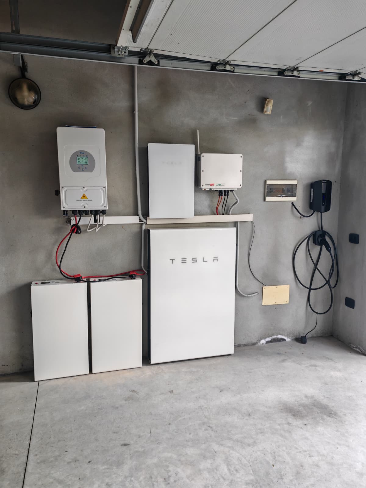 Vista completa installazione Tesla Powerwall IBWT retrofit garage